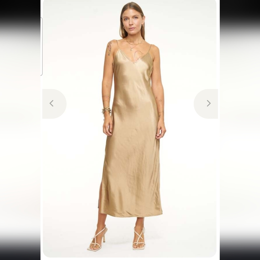 Pistola Mari V Neck Satin Tan Maxi Dress Size Medium Sexy